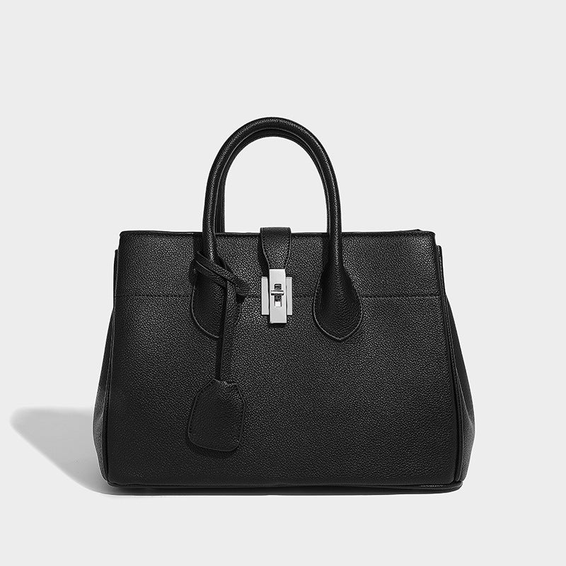 Niche Handbag Fashionable Silver Lock Large Capacity High-End Shoulder Crossbody Tote Bag - Image 1