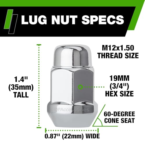DPAccessories Chrome M12x150 Lug Nuts Closed End Bulge Acorn 36mm 14 Tall 19mm 34 Hex Set of 20 D3116HT230520 - Image 3