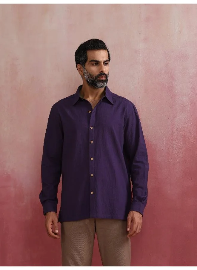 ترو برونز Men's Purple Cotton Shirt