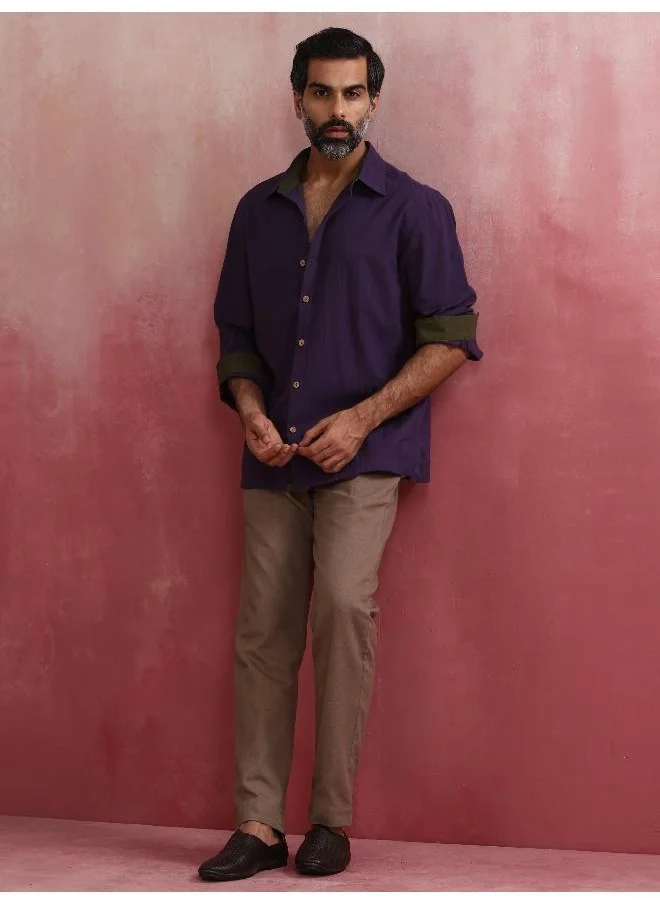 ترو برونز Men's Purple Cotton Shirt