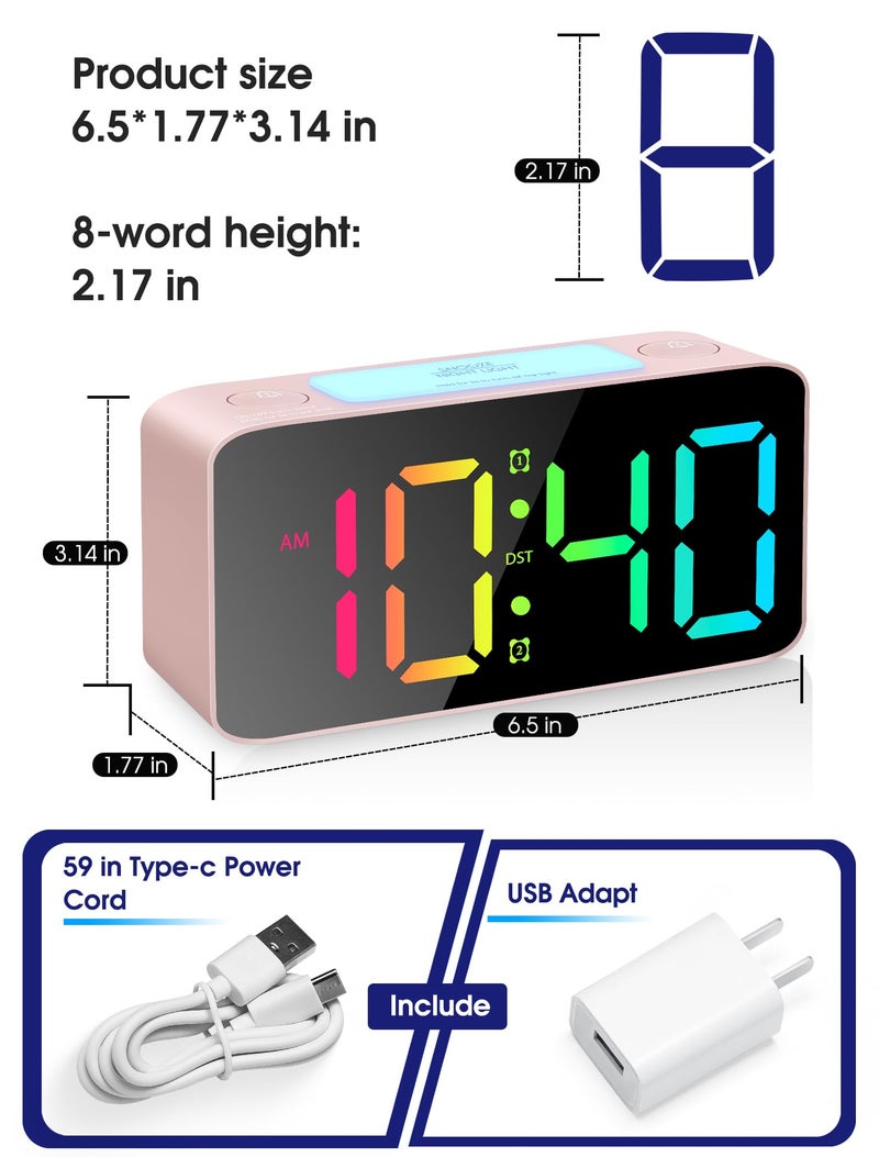Cadmos Super Loud Alarm Clock for Heavy Sleepers Adults,Digital Clock with 7 Color NightLight,Adjustable Volume,USB Charger,Small Clocks for Bedrooms Bedside,ok to Wake for Kids,Teens (Pink+RGB) - Image 2
