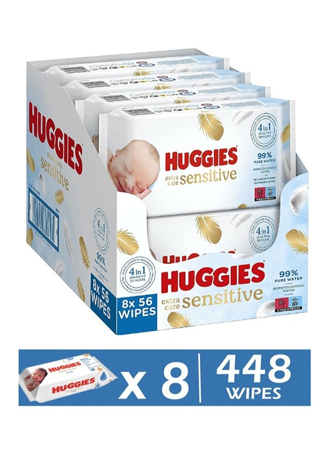 Huggies - Pack Of 448  Extra Care Pure Baby Wipes With 99 Percent Water, 8 X 56 Wipes - Image 1