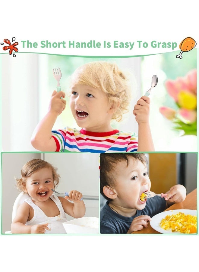 6 Pieces Toddler Utensils Stainless Steel Fork and Spoon Safe Baby Silverware Set, Kid Safe Utensils Children's Flatware Kids Cutlery Set with Round Handle for LunchBox (Blue,Pink) - Image 5