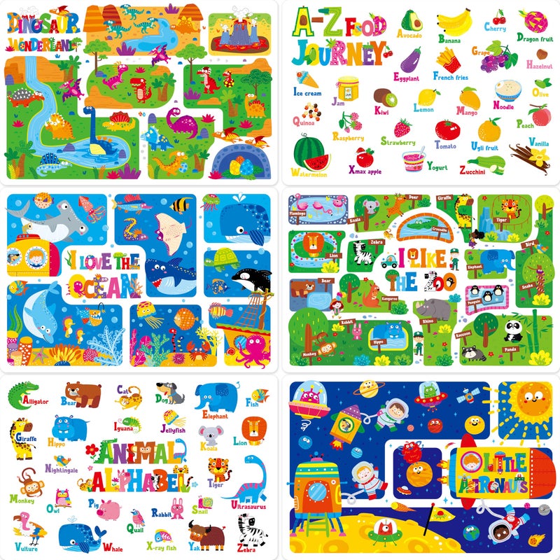 SpriteGru 6 Pack Placemats for Kids NonSlip Washable Reusable Animals Alphabet Dinosaur Universe Ocean Themed Educational Placemats for Home Kindergarten Classroom Nursery - Image 3