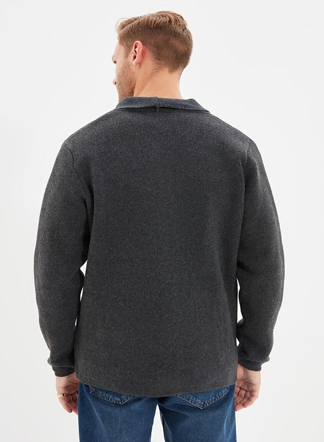 trendyol Anthracite Regular Fit Collar Knitwear Cardigan TMNAW22HI0140 - Image 5