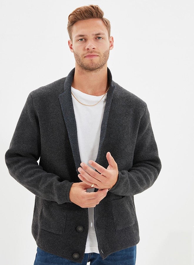 trendyol Anthracite Regular Fit Collar Knitwear Cardigan TMNAW22HI0140 - Image 2
