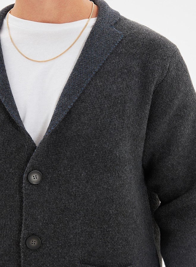 trendyol Anthracite Regular Fit Collar Knitwear Cardigan TMNAW22HI0140 - Image 4