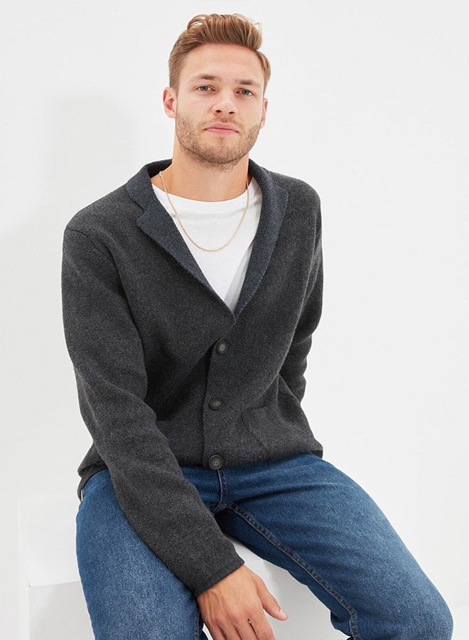 trendyol Anthracite Regular Fit Collar Knitwear Cardigan TMNAW22HI0140 - Image 1