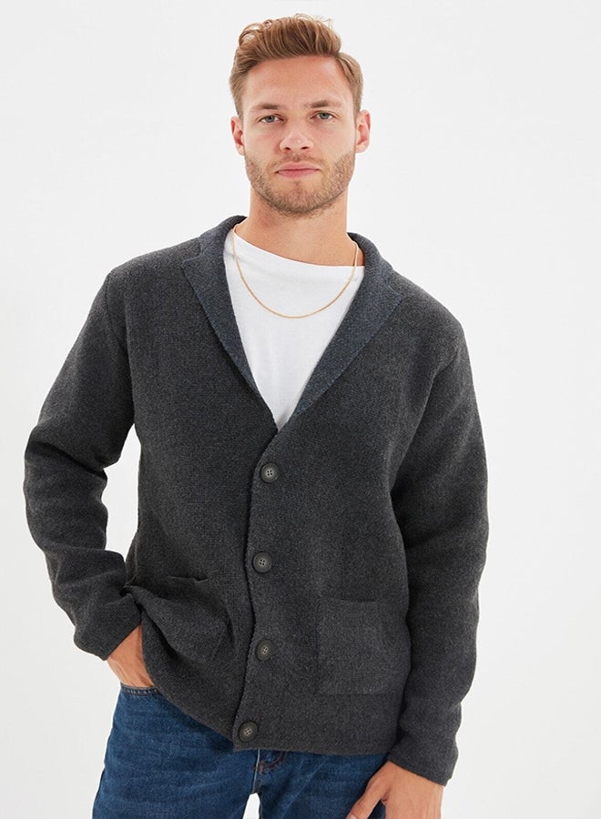 trendyol Anthracite Regular Fit Collar Knitwear Cardigan TMNAW22HI0140 - Image 3