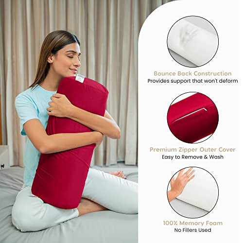 MY ARMOR Memory Foam Orthopedic Bolster Bed Pillow | for Neck, Shoulder, Leg & Back Support & Pain Relief | Washable Premium Velvet Cover with Zip | Maroon, Medium Size - 22" x 8" x 8" - Image 4