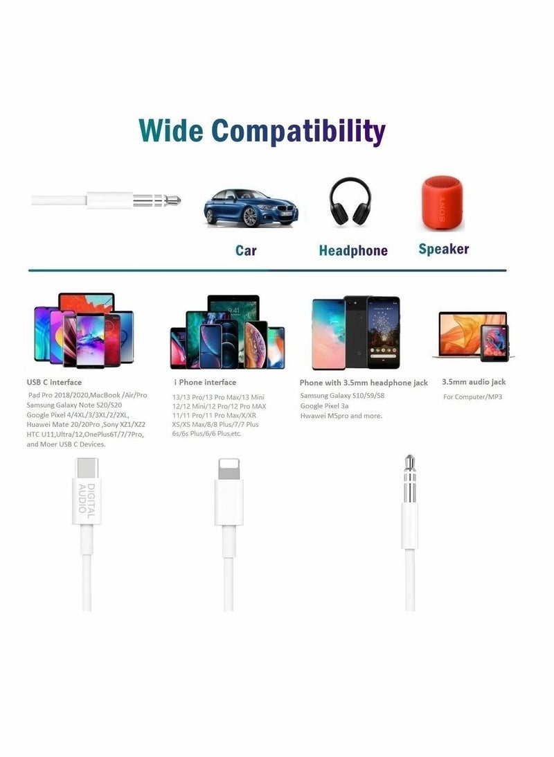 3in1 Car AUX Cable, 3.5mm HiFi Headset Audio Cord Car Stereo Aux Cable Compatible with All Kinds of Phone, Pad, Tablet, for PC, Laptop, MP3 to Work with Car Stereo, Headset, Speaker, Length 3.93Ft
