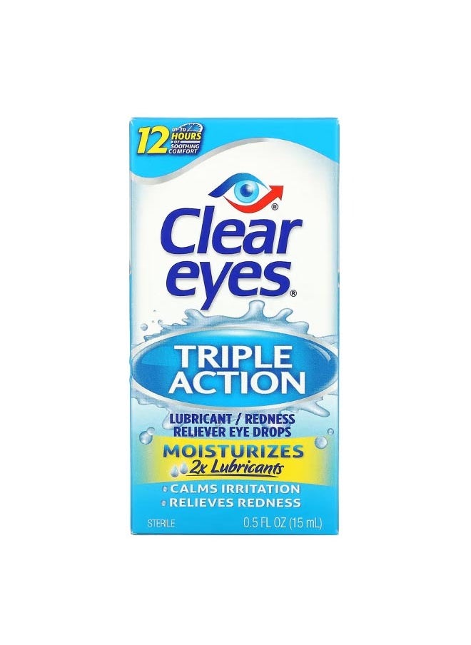 Clear Eyes Triple Action Lubricant Redness Reliever Eye Drops 0.5 fl oz 15 ml  - Image 1