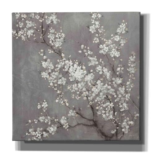 Epic Graffiti 'White Cherry Blossom II on Grey' by Danhui Nai, Canvas Wall Art, 18"x18" - Image 1