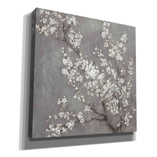 Epic Graffiti 'White Cherry Blossom II on Grey' by Danhui Nai, Canvas Wall Art, 18"x18" - Image 2