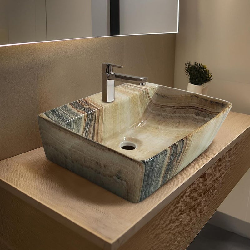 Germa Sanitarywares Germa Sanitarywares Designer Wash Basin For Bathroom Ceramic Table Top Wash Basin Counter Top Wash Basin For Restaurants Home Living Room 46x36x16cm Rectangale Shape Brown shell - Image 1