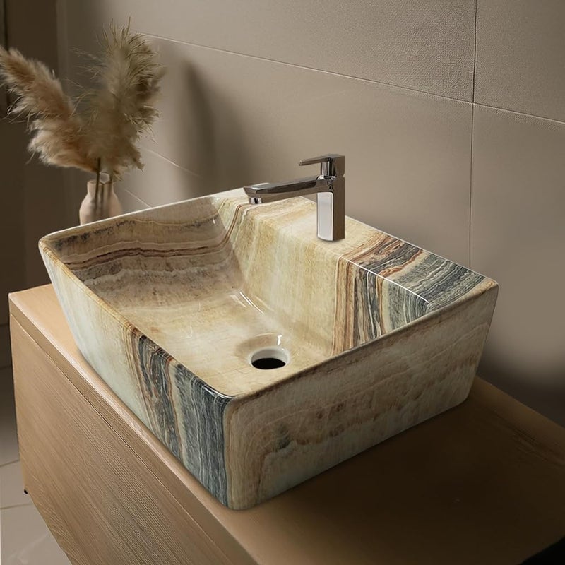 Germa Sanitarywares Germa Sanitarywares Designer Wash Basin For Bathroom Ceramic Table Top Wash Basin Counter Top Wash Basin For Restaurants Home Living Room 46x36x16cm Rectangale Shape Brown shell - Image 2