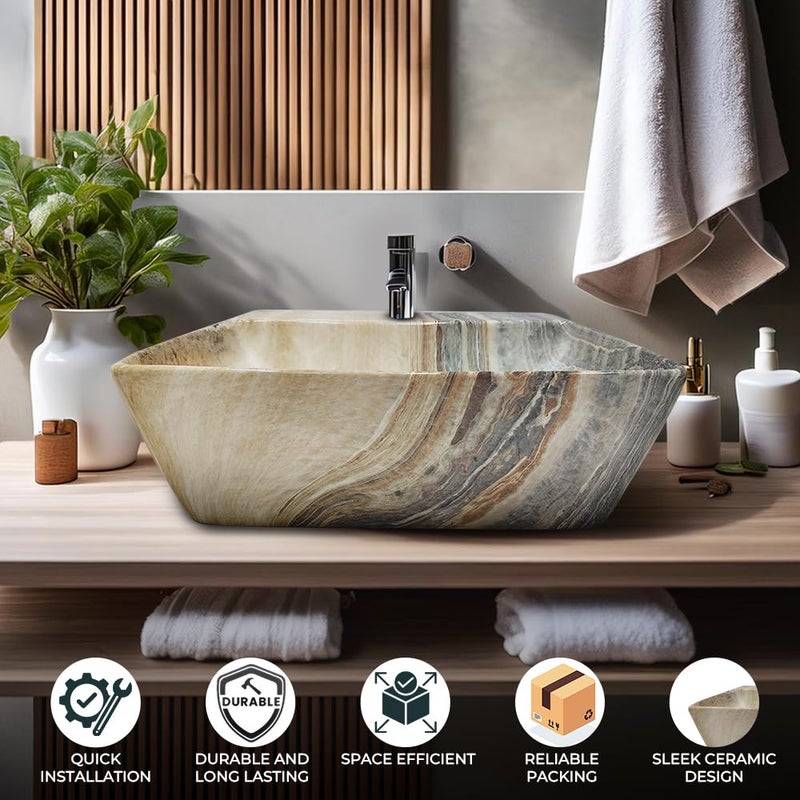 Germa Sanitarywares Germa Sanitarywares Designer Wash Basin For Bathroom Ceramic Table Top Wash Basin Counter Top Wash Basin For Restaurants Home Living Room 46x36x16cm Rectangale Shape Brown shell - Image 4
