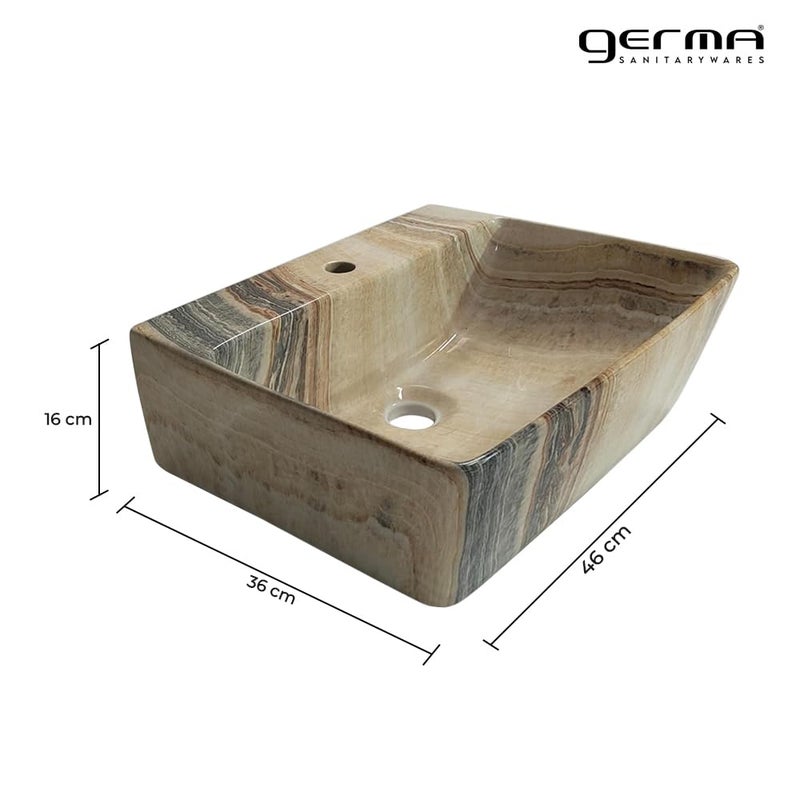 Germa Sanitarywares Germa Sanitarywares Designer Wash Basin For Bathroom Ceramic Table Top Wash Basin Counter Top Wash Basin For Restaurants Home Living Room 46x36x16cm Rectangale Shape Brown shell - Image 5