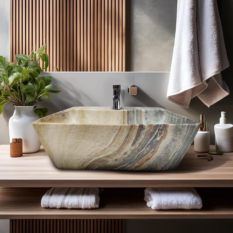 Germa Sanitarywares Germa Sanitarywares Designer Wash Basin For Bathroom Ceramic Table Top Wash Basin Counter Top Wash Basin For Restaurants Home Living Room 46x36x16cm Rectangale Shape Brown shell - Image 3