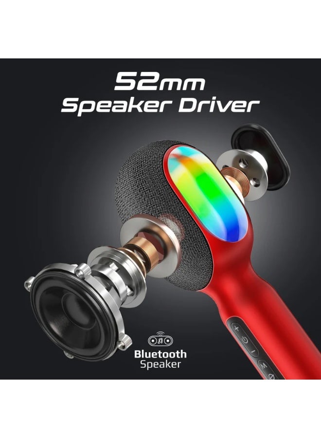 5in1 wireless karaokw microphone & speaker with dynamic rgb lights red - Image 2