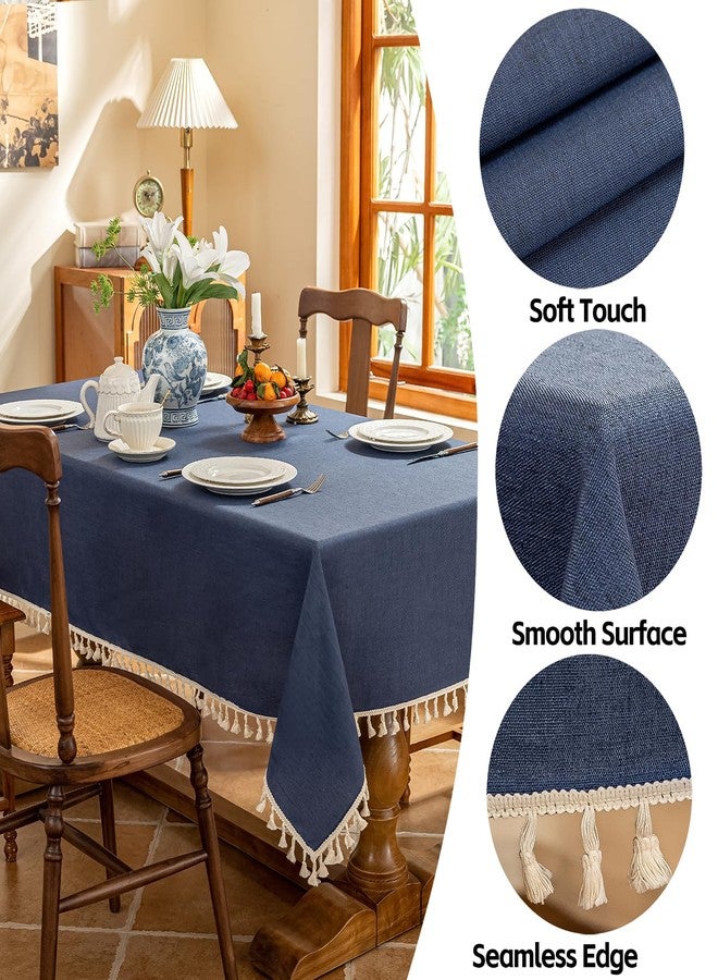 AmHoo Linen Blend Tablecloth Table Cloth 280 GSM Stitching Tassel Rectangle Decorative Natural Table Cover for Kitchen Dinning Wedding Buffet 55×86 inch Sodalite Blue - Image 2