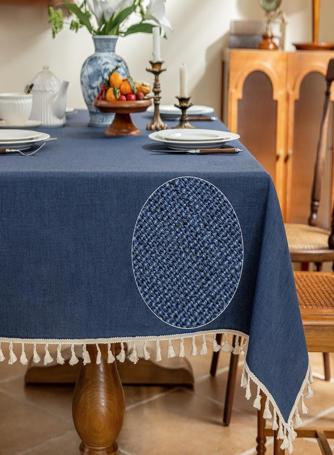 AmHoo Linen Blend Tablecloth Table Cloth 280 GSM Stitching Tassel Rectangle Decorative Natural Table Cover for Kitchen Dinning Wedding Buffet 55×86 inch Sodalite Blue - Image 1