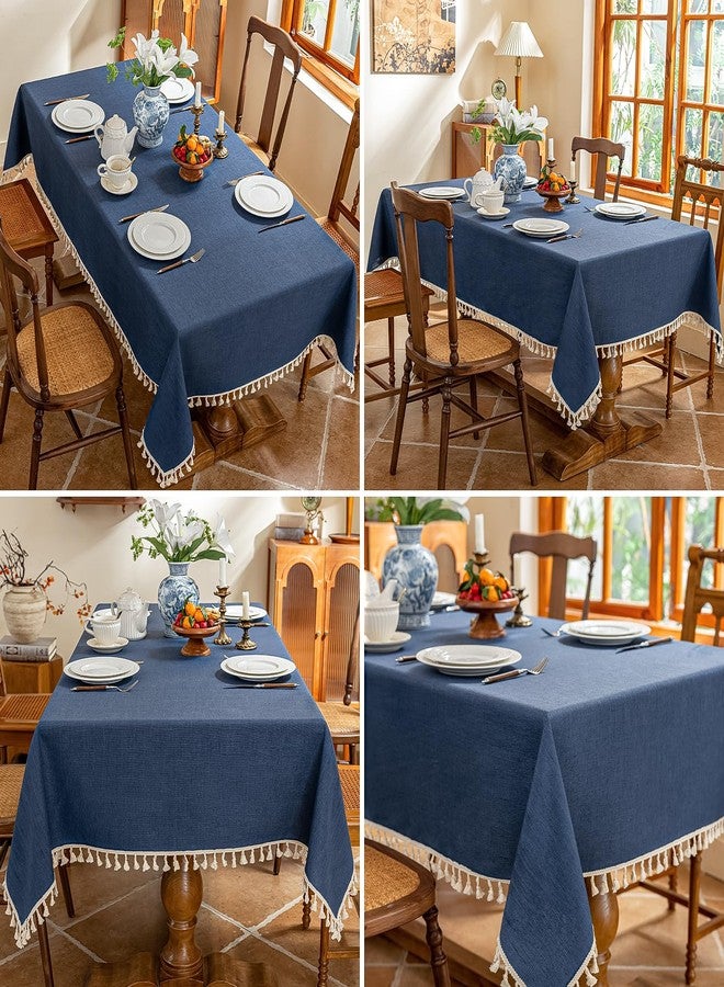 AmHoo Linen Blend Tablecloth Table Cloth 280 GSM Stitching Tassel Rectangle Decorative Natural Table Cover for Kitchen Dinning Wedding Buffet 55×86 inch Sodalite Blue - Image 3
