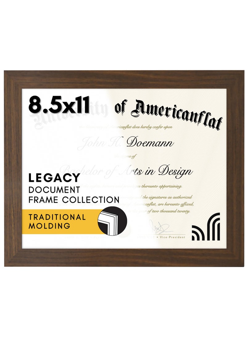 Americanflat Americanflat 85x11 Diploma Frame with ShatterResistant Glass  Document Frames with Engineered Wood  Legacy Collection  Certificate Frame for Tabletop and Wall Display  Walnut 