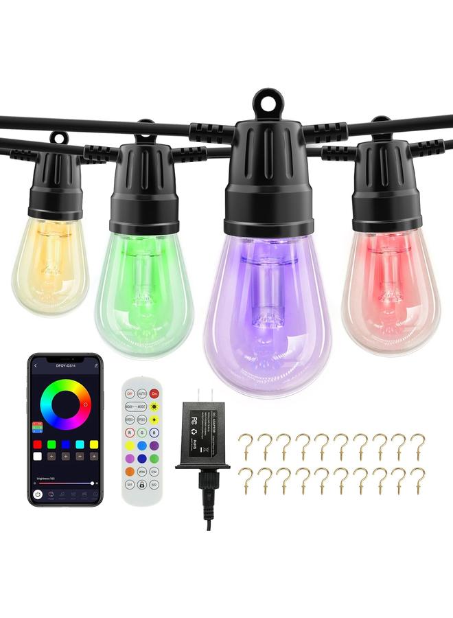 Bluejw Voneta Outdoor String Lights, 49ft 20 Bulbs RGB Patio Lights with Remote & APP, S14 Dimmable LED Hanging Lights, Color Changing IP65 Waterproof Outdoor Lights for Garden Yard Porch Party Decor