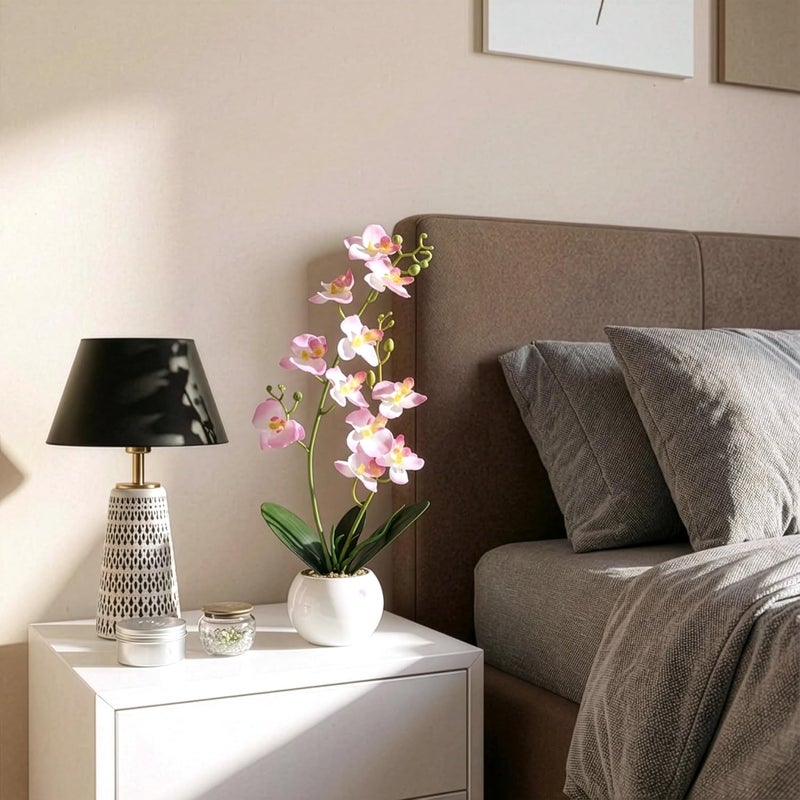 Decor & More - Artificial Orchid Flowers for Decoration with White Ceramic Pot | 43 cm Artificial Flowers with Pot | Phalaenopsis Flower for Vase | Realistic Flower for Home, Bedroom, Office - Image 3