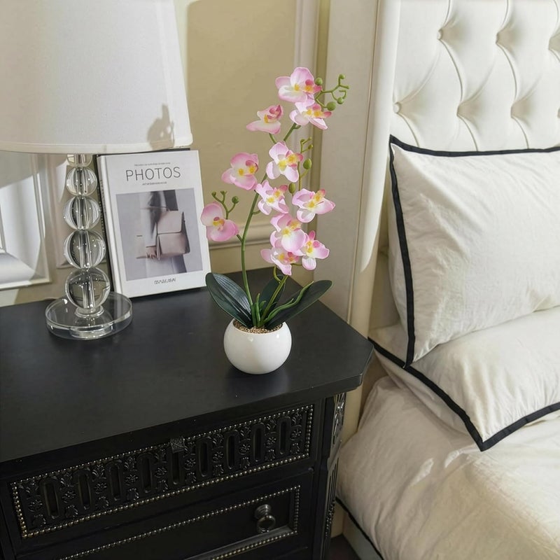 Decor & More - Artificial Orchid Flowers for Decoration with White Ceramic Pot | 43 cm Artificial Flowers with Pot | Phalaenopsis Flower for Vase | Realistic Flower for Home, Bedroom, Office - Image 5