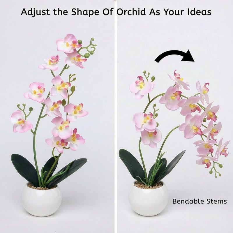 Decor & More - Artificial Orchid Flowers for Decoration with White Ceramic Pot | 43 cm Artificial Flowers with Pot | Phalaenopsis Flower for Vase | Realistic Flower for Home, Bedroom, Office - Image 4