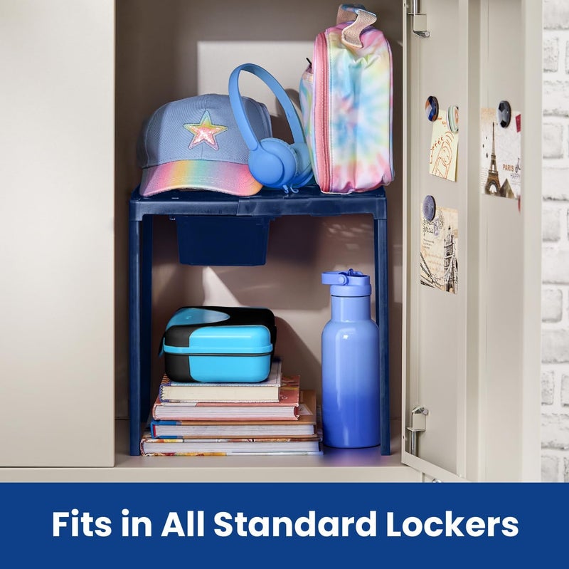 LockerMate AdjustAShelf Locker Shelf  Organizer Extends to Fit Your Locker Easy to Use Perfect for School Work Gym Includes Storage Drawer Blue - Image 4