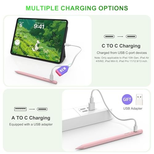 HATOKU Stylus Pen for iPad 2018-2025: 15 Mins Fast Charging Pencil 1 Generation with Tilt Sensitivity Palm Rejection - Work for iPad Air 3 4 5 M2 M3- Pro 11" 12.9" M4 - Mini 5 6 - iPad 6 7 8 9 10 11 (Pink) - Image 4