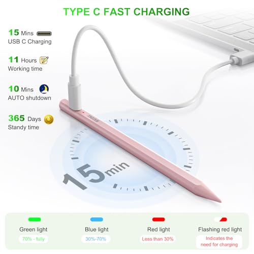 HATOKU Stylus Pen for iPad 2018-2025: 15 Mins Fast Charging Pencil 1 Generation with Tilt Sensitivity Palm Rejection - Work for iPad Air 3 4 5 M2 M3- Pro 11" 12.9" M4 - Mini 5 6 - iPad 6 7 8 9 10 11 (Pink) - Image 3