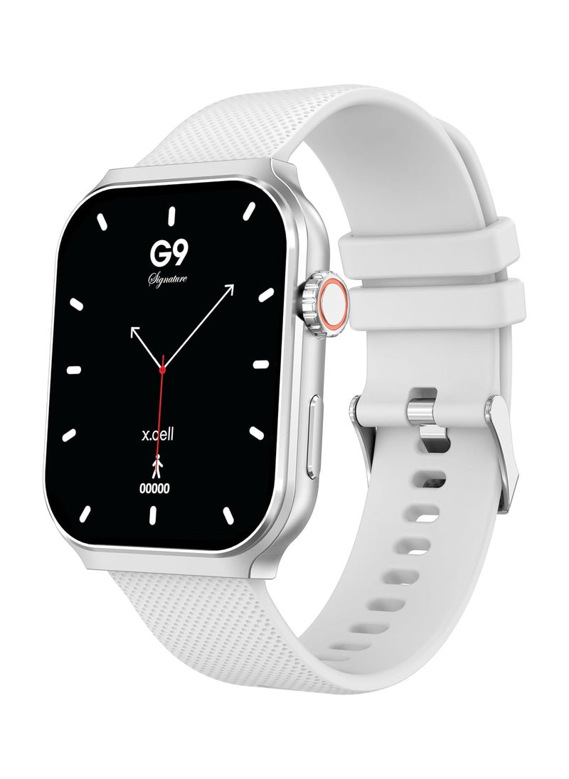 Xcell - G9 Signature Unisex Smart Watch, 2.01” HD Display with IP67 Water Proof, Fitness Tracker with 107 Workout Options, 7+ Days Battery with Wireless Charging, Compatible with iOS & Android - White - Image 1