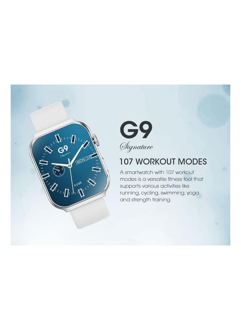 Xcell - G9 Signature Unisex Smart Watch, 2.01” HD Display with IP67 Water Proof, Fitness Tracker with 107 Workout Options, 7+ Days Battery with Wireless Charging, Compatible with iOS & Android - White - Image 1