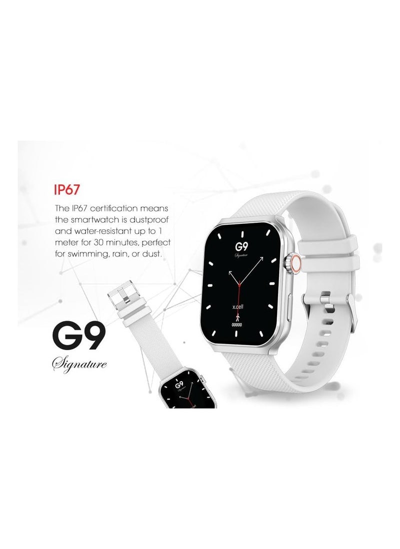 Xcell - G9 Signature Unisex Smart Watch, 2.01” HD Display with IP67 Water Proof, Fitness Tracker with 107 Workout Options, 7+ Days Battery with Wireless Charging, Compatible with iOS & Android - White - Image 1