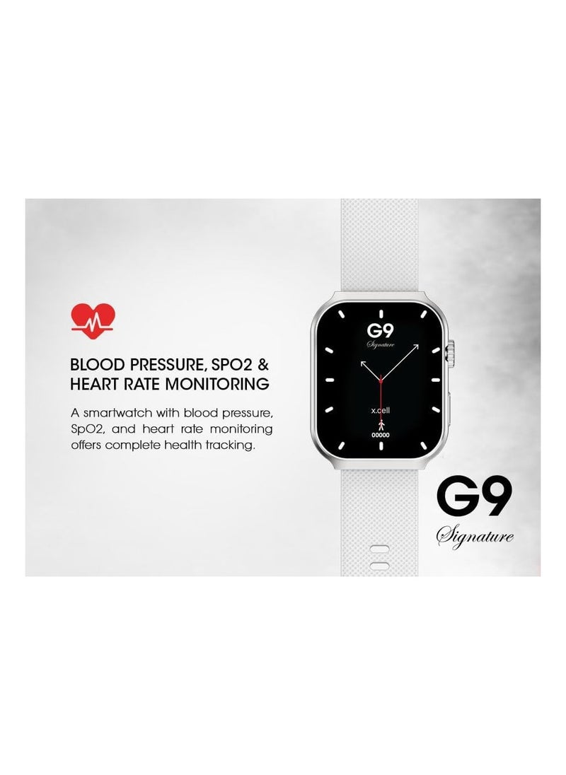 Xcell - G9 Signature Unisex Smart Watch, 2.01” HD Display with IP67 Water Proof, Fitness Tracker with 107 Workout Options, 7+ Days Battery with Wireless Charging, Compatible with iOS & Android - White - Image 1