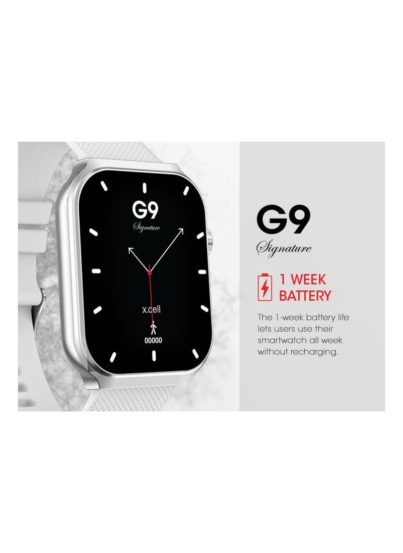 Xcell - G9 Signature Unisex Smart Watch, 2.01” HD Display with IP67 Water Proof, Fitness Tracker with 107 Workout Options, 7+ Days Battery with Wireless Charging, Compatible with iOS & Android - White - Image 1