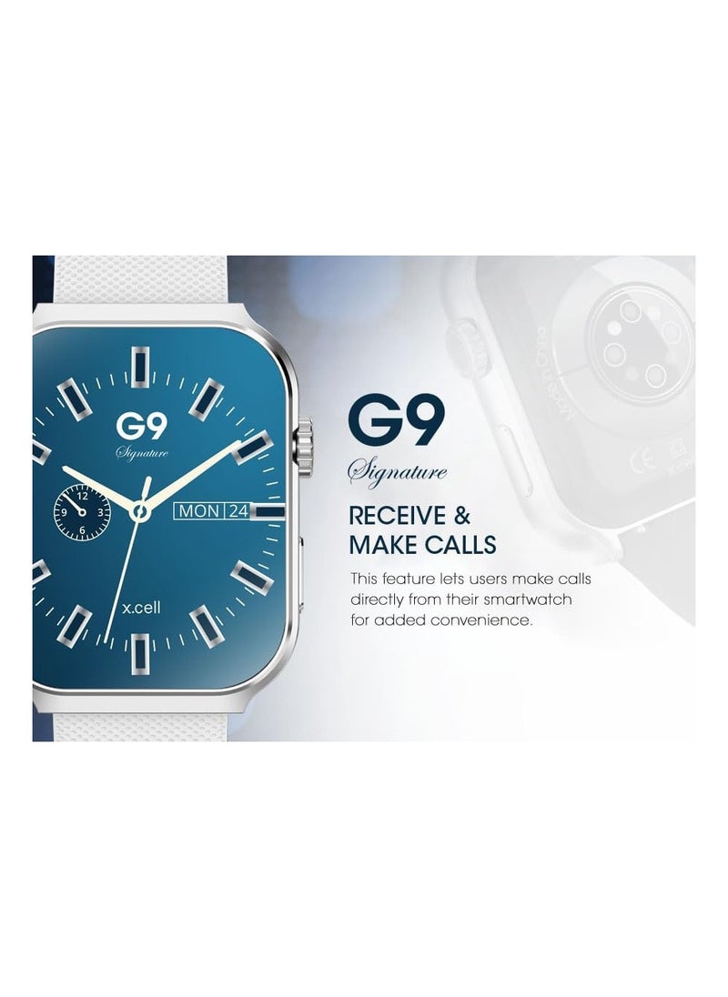 Xcell - G9 Signature Unisex Smart Watch, 2.01” HD Display with IP67 Water Proof, Fitness Tracker with 107 Workout Options, 7+ Days Battery with Wireless Charging, Compatible with iOS & Android - White - Image 1