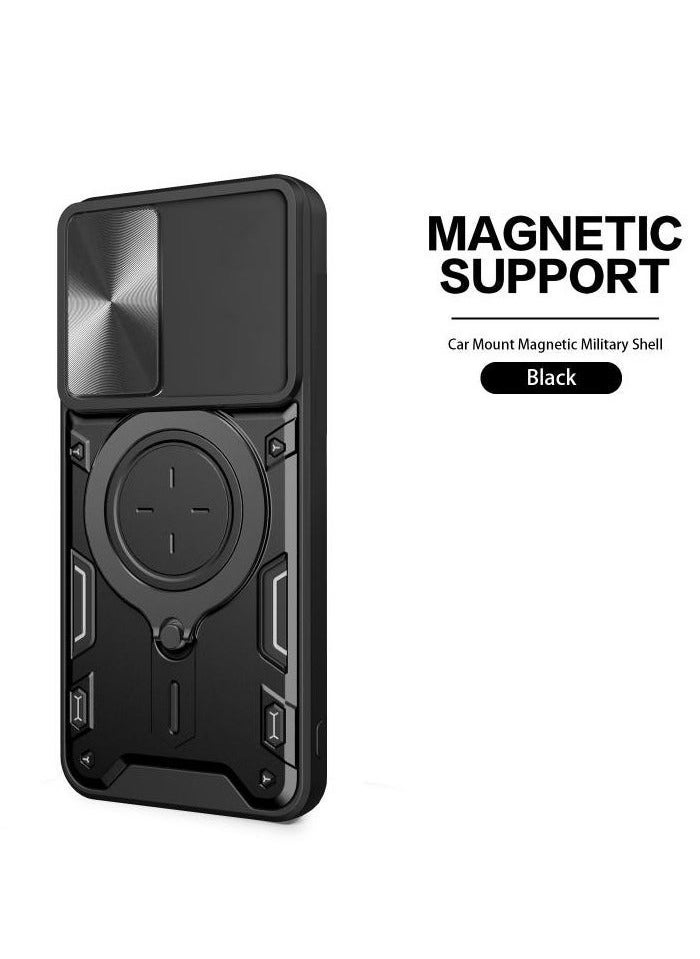 TEAM LUXURY Honor X8 5G/ X6 4G/ X6S 4G/ 70 Lite 5G/ X8A 5G Black Mobile Phone Case Cover, Slide Camera Lens Cover, 360°Rotating Kickstand Ring, Bumper Shockproof Phone Case，Compatible with Car Magnetic Mount 