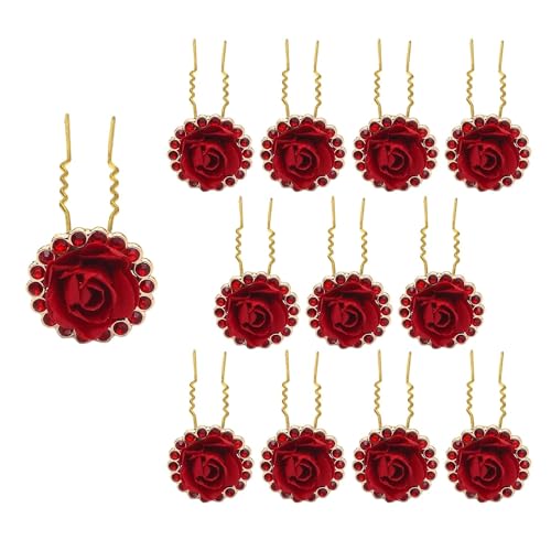Rapidsflow Bridal Hair Accessories/Juda pins For Hair For Women And Girls (Red) Set Of 12 Pins - Image 1