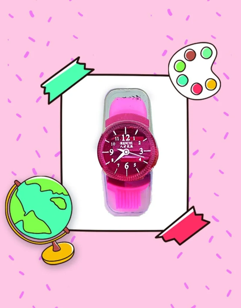 كاغيت جيمي دوكان Pink Clock-looking Pencil Sharpener Eraser Brush 3 in 1
