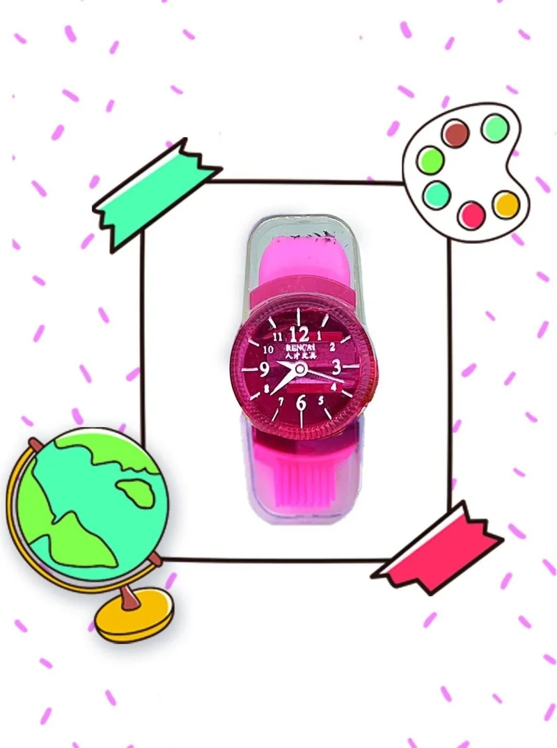 كاغيت جيمي دوكان Pink Clock-looking Pencil Sharpener Eraser Brush 3 in 1