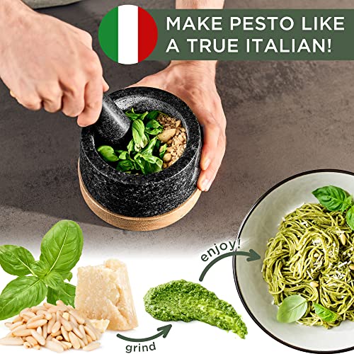 WALDWERK Mortar and Pestle - Mortar and Pestle Set with Anti-Scratch Oak Wood Base - Mortar with Extra Large Pestle Made of Natural Granite - Large Mortar and Pestle - Ideal for Guacamole - Image 2