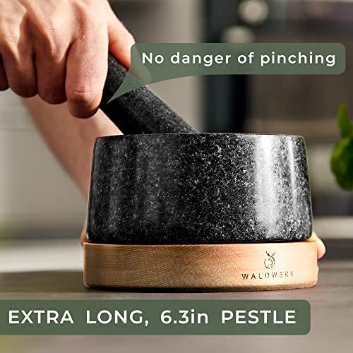 WALDWERK Mortar and Pestle - Mortar and Pestle Set with Anti-Scratch Oak Wood Base - Mortar with Extra Large Pestle Made of Natural Granite - Large Mortar and Pestle - Ideal for Guacamole - Image 4