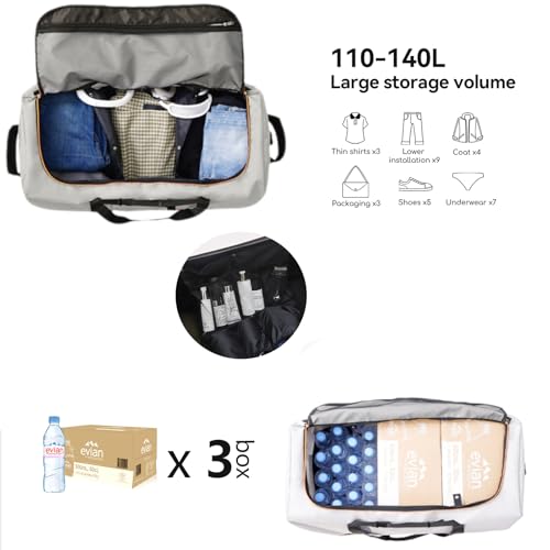 Vomgomfom 32" Soft-Sided Foldable Wheeled Travel Duffel Bag,Expandable 110L to 140L Rolling Cargo Bag with 2 Wheels and Multiple Pockets,Grey - Image 4