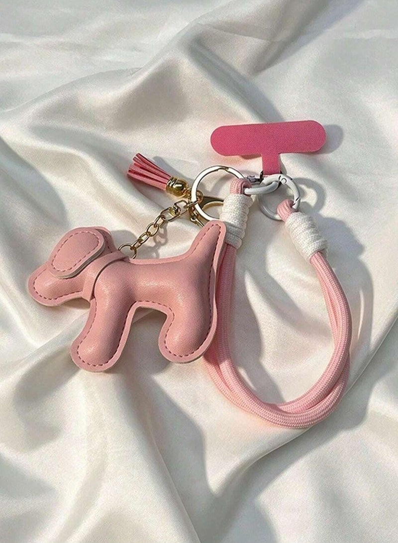 سلسلة مفاتيح بتصميم كلب لطيف باللون الوردي - Image 1