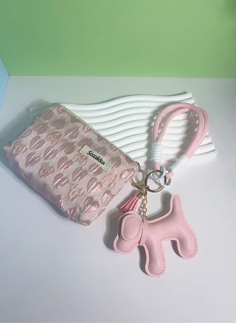 سلسلة مفاتيح بتصميم كلب لطيف باللون الوردي - Image 3